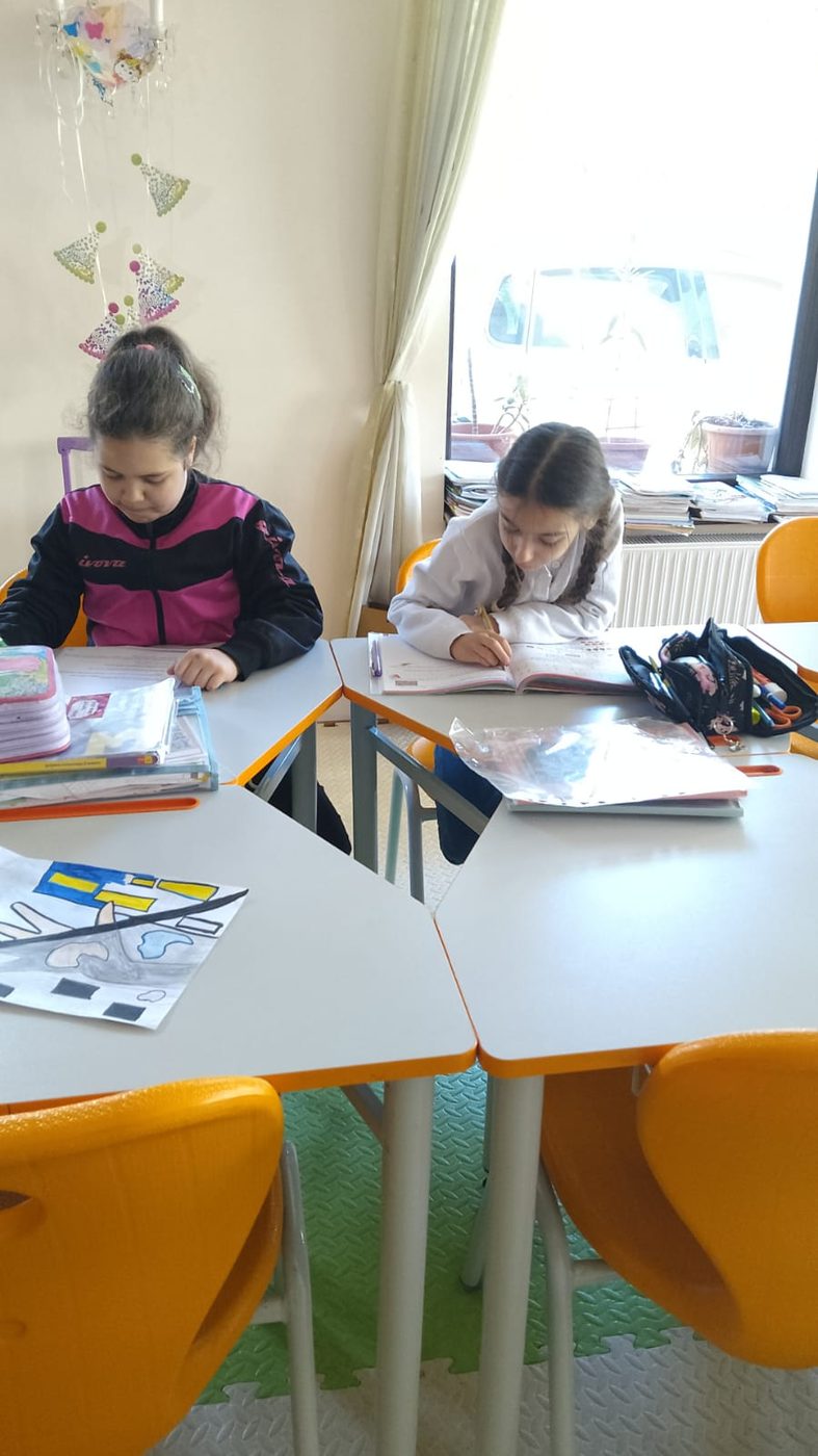 Două fete studiind